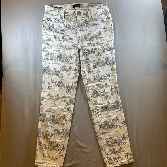Talbots Denim - Talbots Womens Jegging Crop Coastal Beach Print Pants White Multi Size 2